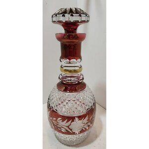 Vtg Ebeling & Reuss Marchioness Cut Crystal Etched Decanter Clear Red Gold